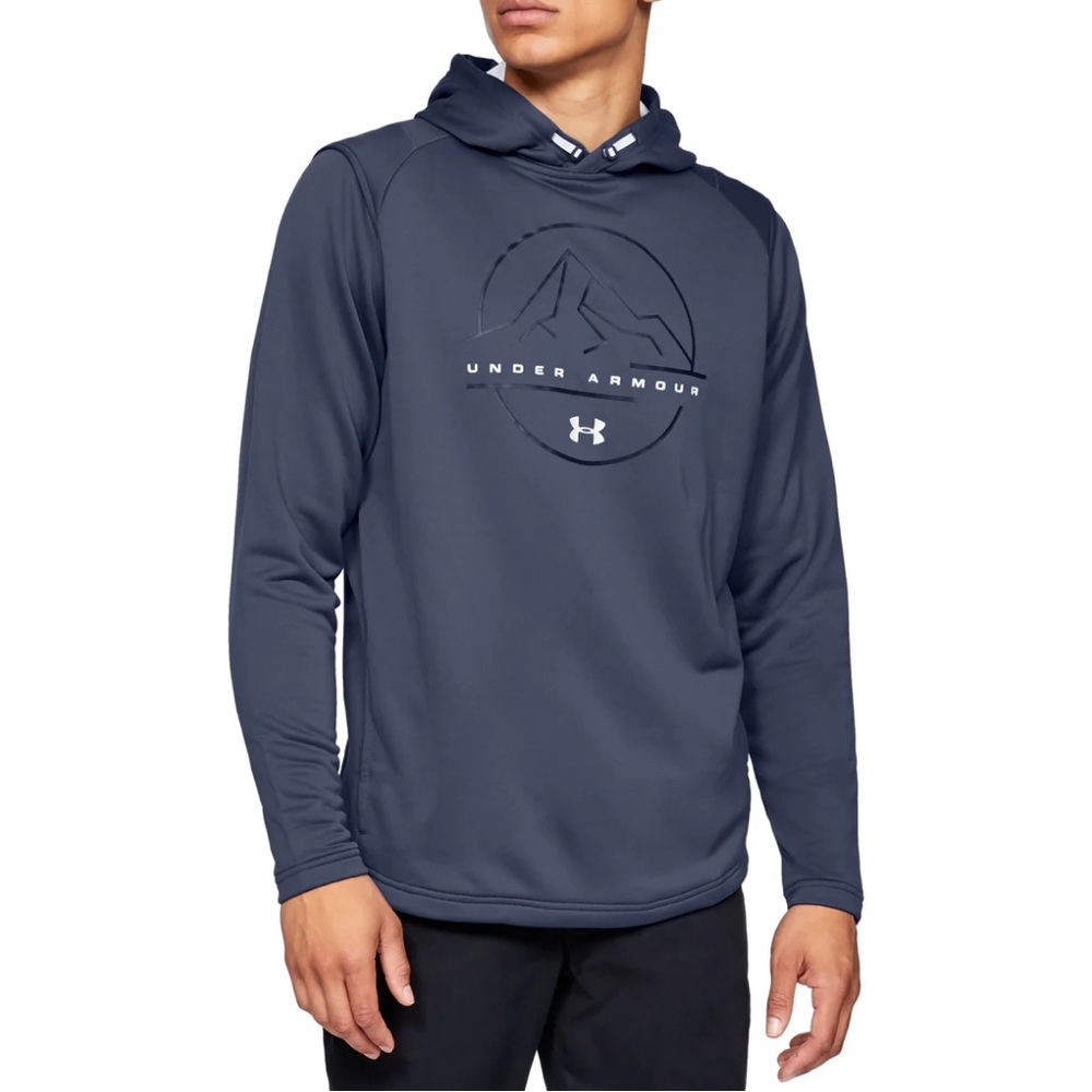 Under Armour Tech Terry Mountain Graphic Men's Dark Blue Gray Hoodie Size Large - Picture 1 of 5